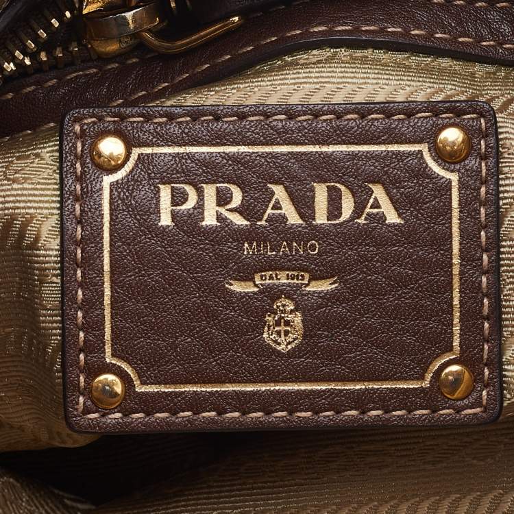 Pre Owned Prada Brown/Beige Logo Jacquard Canvas and Leather Messenger Bag