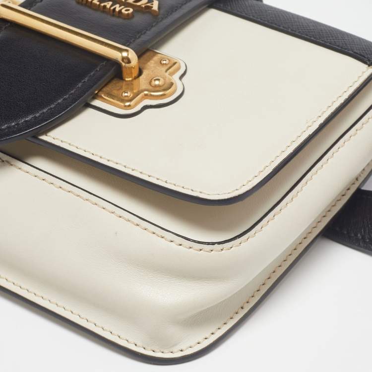 Pre Owned Prada Off White/Black Leather Cahier Belt Bag