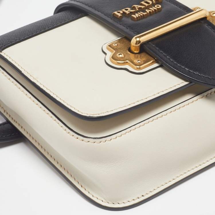 Pre Owned Prada Off White/Black Leather Cahier Belt Bag