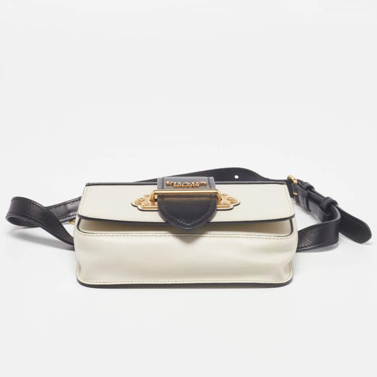 Pre Owned Prada Off White/Black Leather Cahier Belt Bag