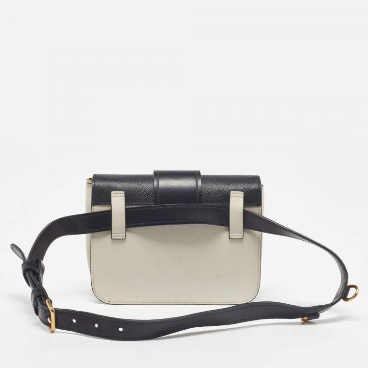 Pre Owned Prada Off White/Black Leather Cahier Belt Bag