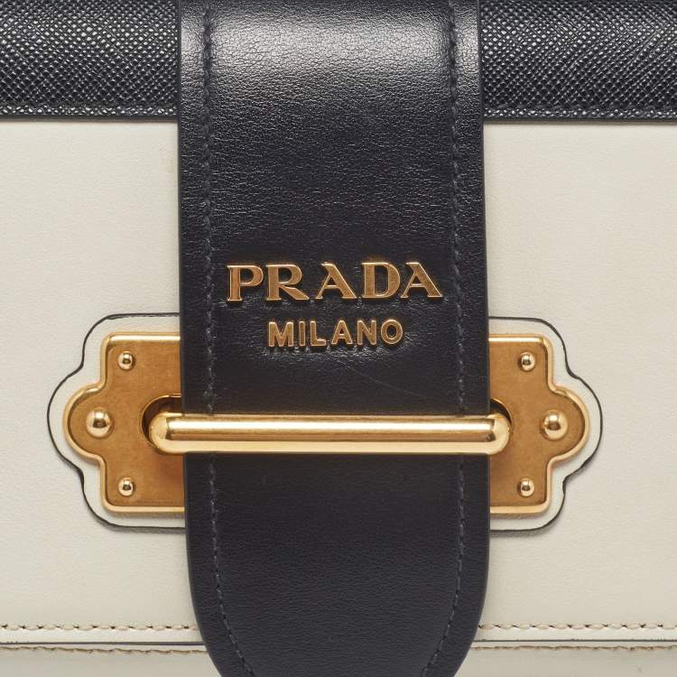 Pre Owned Prada Off White/Black Leather Cahier Belt Bag