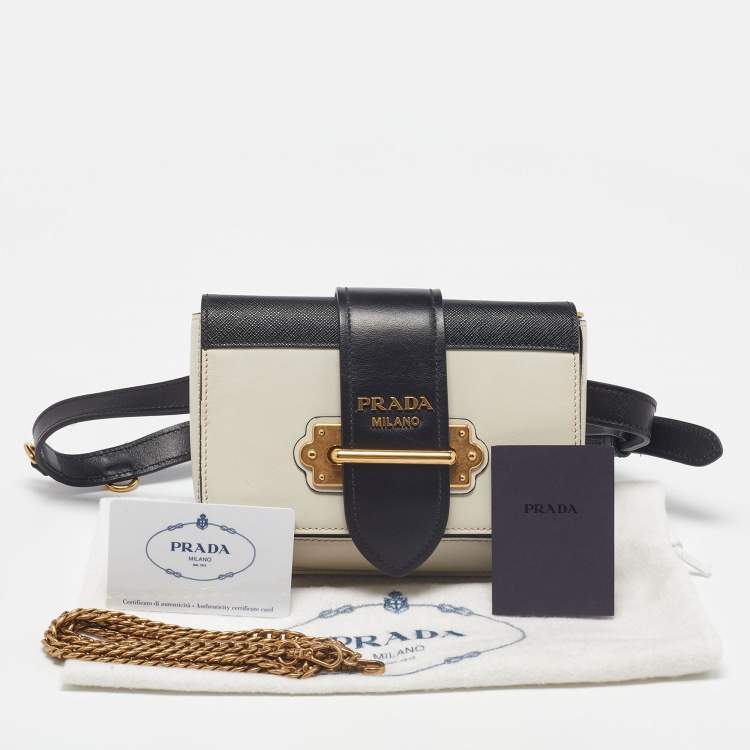 Pre Owned Prada Off White/Black Leather Cahier Belt Bag