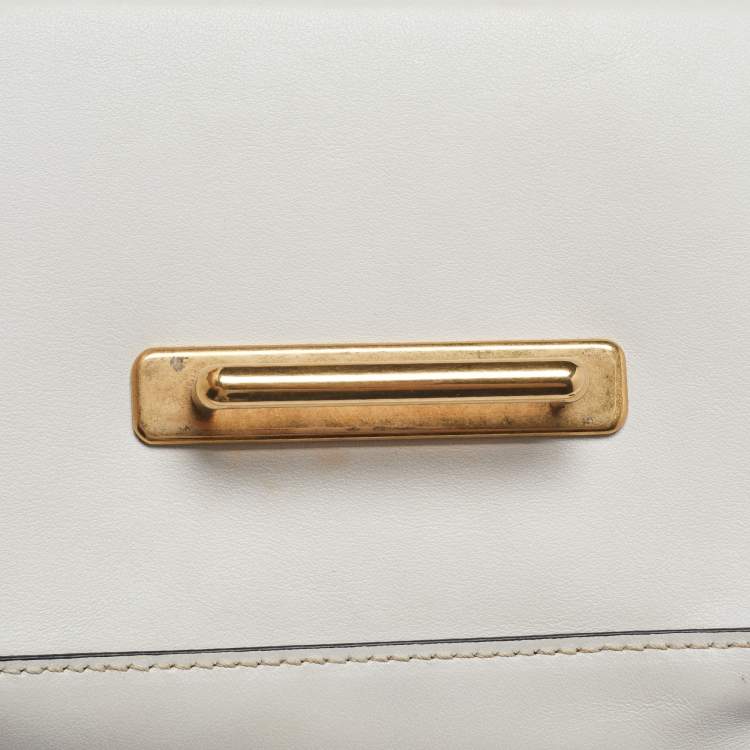 Pre Owned Prada Off White/Black Leather Cahier Belt Bag