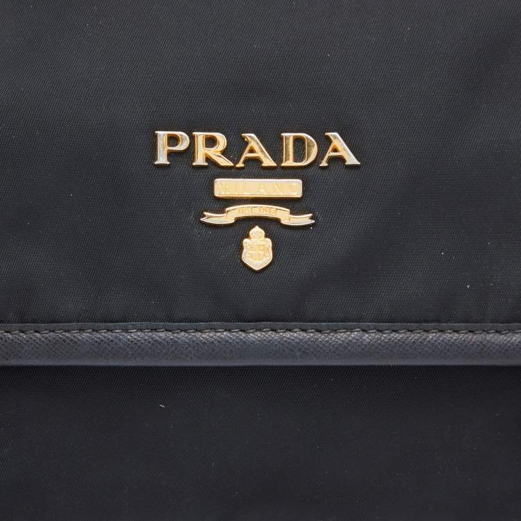 Pre Owned Prada Black Nylon and Leather Flap Crossbody Bag 