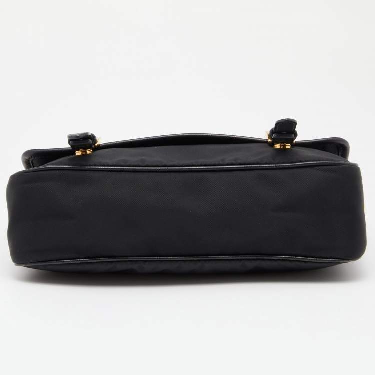 Pre Owned Prada Black Nylon and Leather Flap Crossbody Bag 