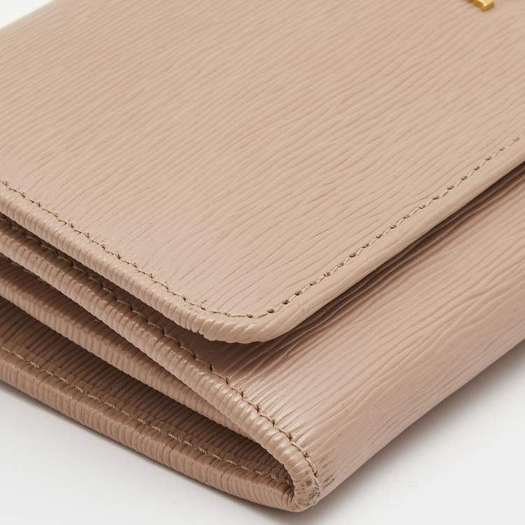 Pre Owned Prada Light Pink Move Leather Logo Flap Continental Wallet