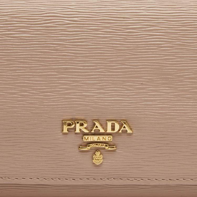 Pre Owned Prada Light Pink Move Leather Logo Flap Continental Wallet