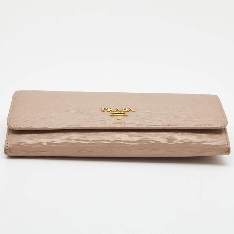 Pre Owned Prada Light Pink Move Leather Logo Flap Continental Wallet