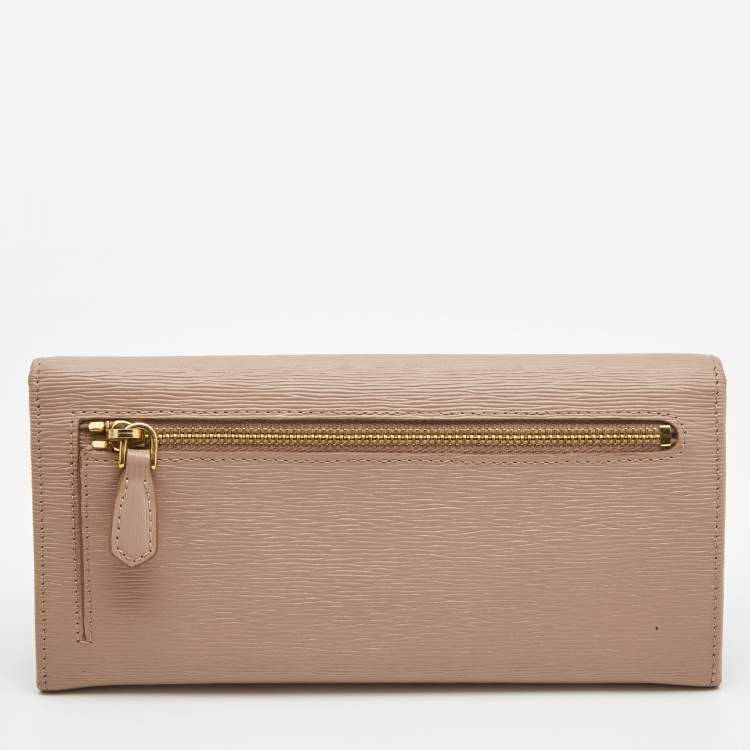 Pre Owned Prada Light Pink Move Leather Logo Flap Continental Wallet