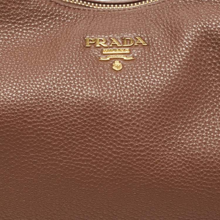 Pre Owned Prada Brown Vitello Danio Leather Zip Hobo