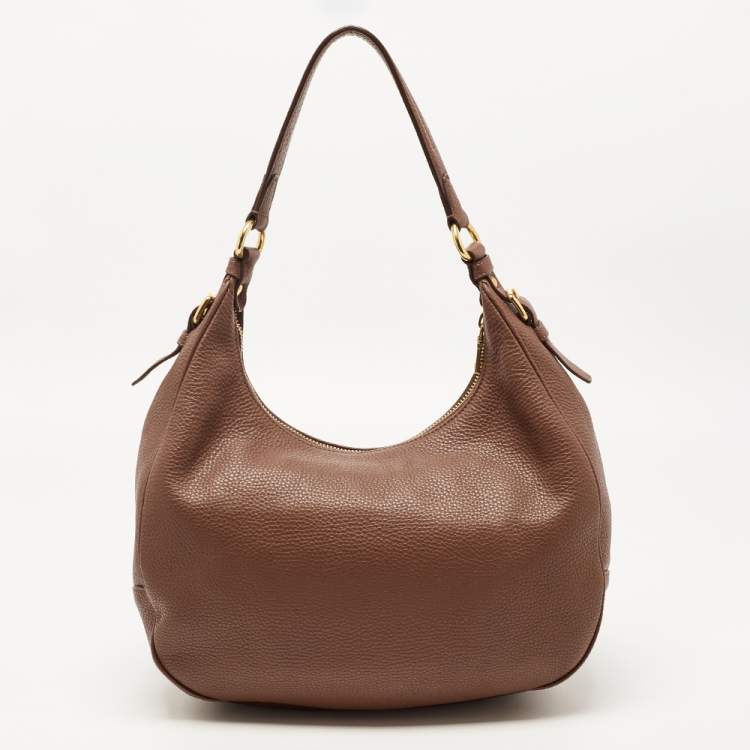 Pre Owned Prada Brown Vitello Danio Leather Zip Hobo