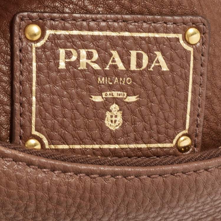 Pre Owned Prada Brown Vitello Danio Leather Zip Hobo