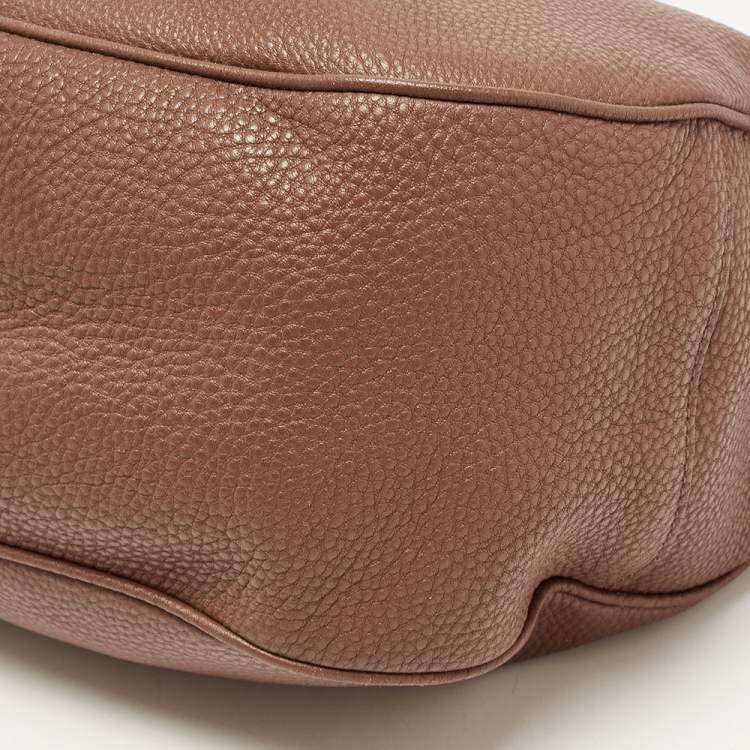 Pre Owned Prada Brown Vitello Danio Leather Zip Hobo