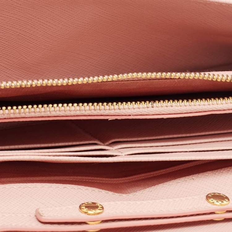 Pre Owned Prada Pink Saffiano Leather Wallet On Chain