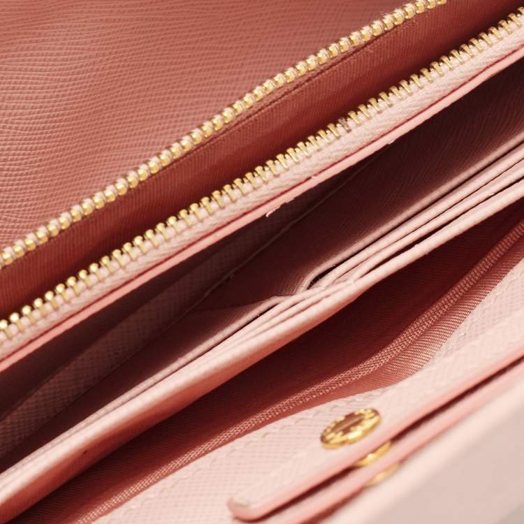 Pre Owned Prada Pink Saffiano Leather Wallet On Chain