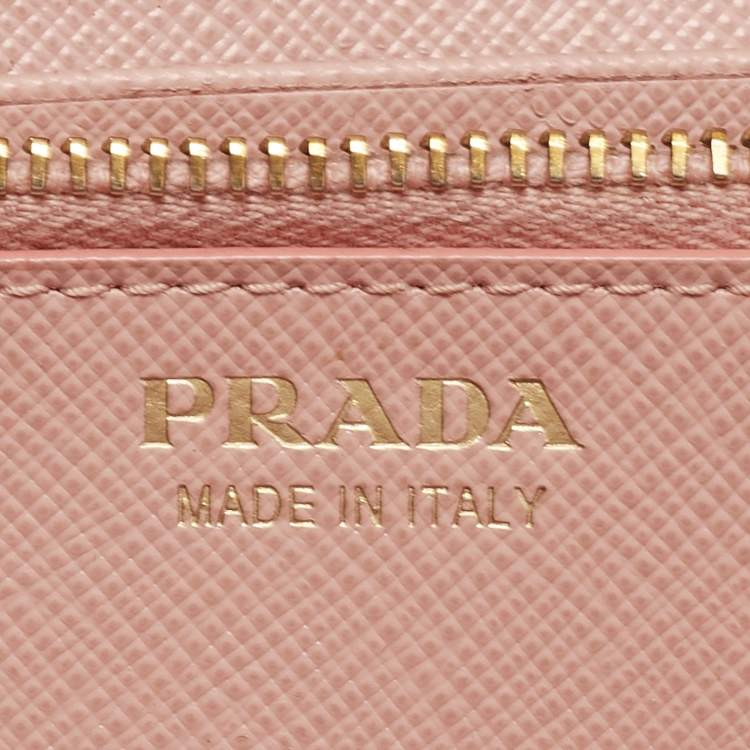 Pre Owned Prada Pink Saffiano Leather Wallet On Chain