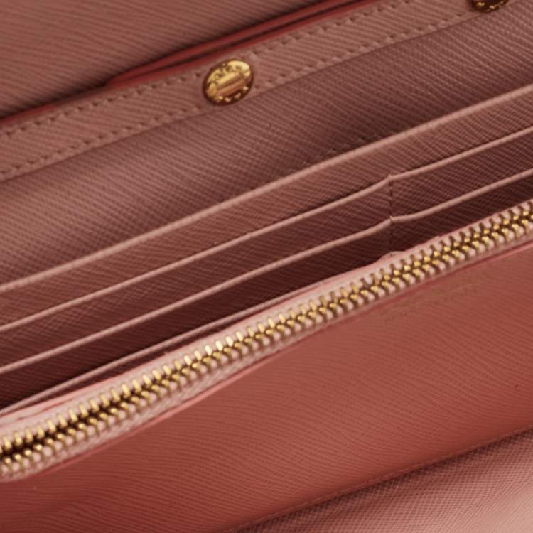 Pre Owned Prada Pink Saffiano Leather Wallet On Chain
