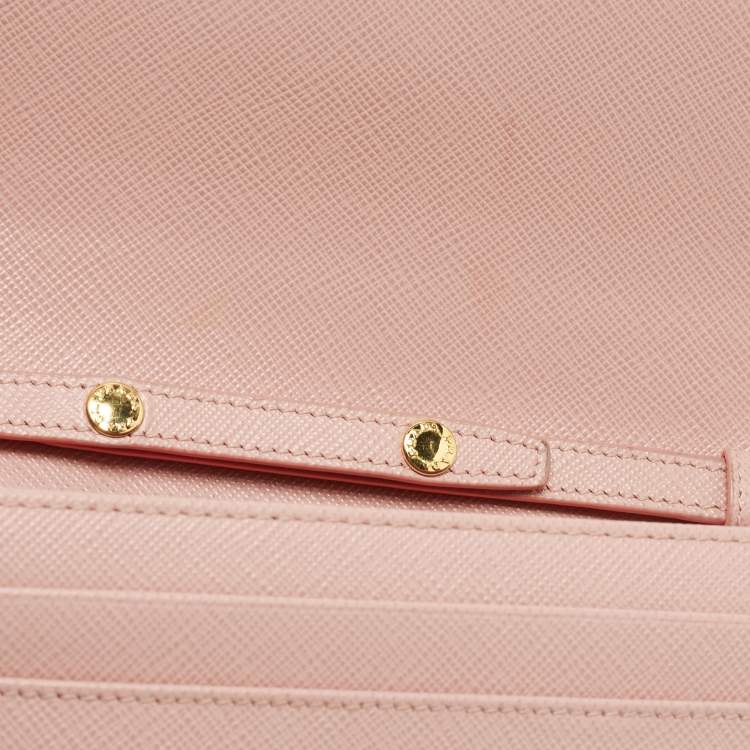 Pre Owned Prada Pink Saffiano Leather Wallet On Chain