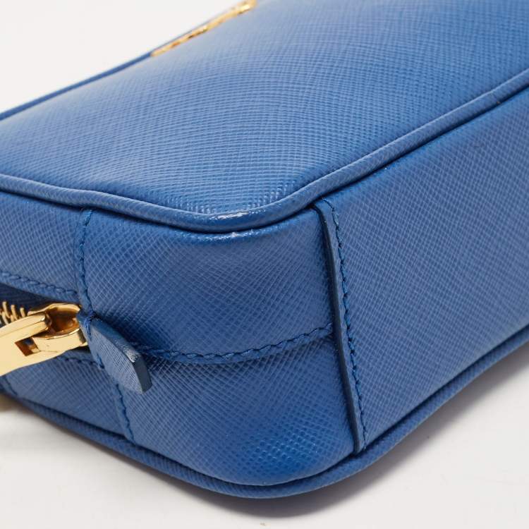 Pre Owned Prada Blue Saffiano Lux Leather Mini Camera Crossbody Bag