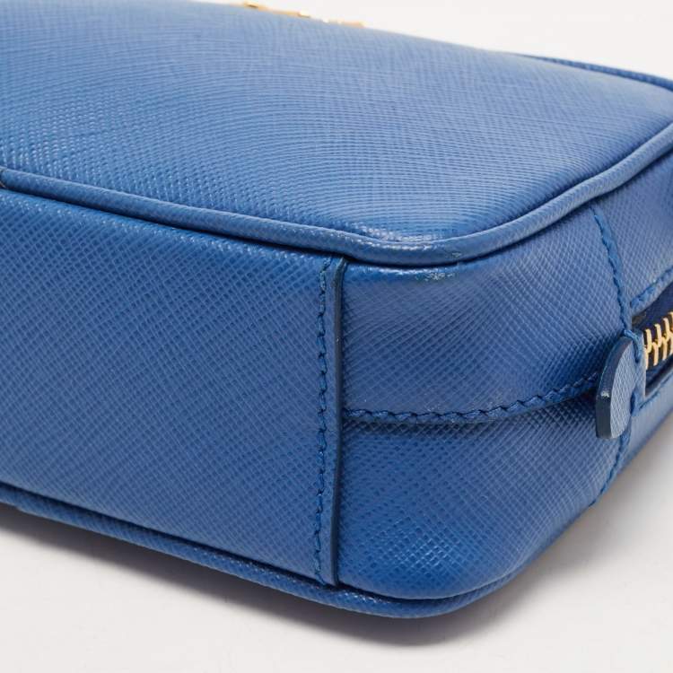 Pre Owned Prada Blue Saffiano Lux Leather Mini Camera Crossbody Bag