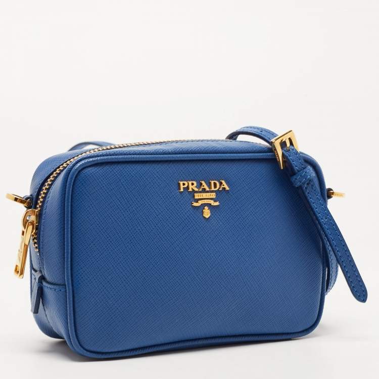 Pre Owned Prada Blue Saffiano Lux Leather Mini Camera Crossbody Bag