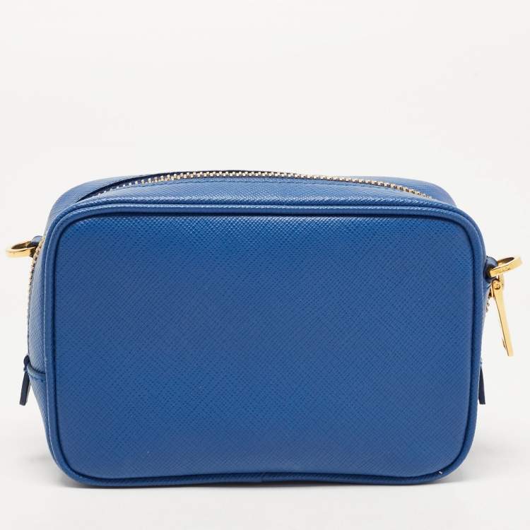 Pre Owned Prada Blue Saffiano Lux Leather Mini Camera Crossbody Bag
