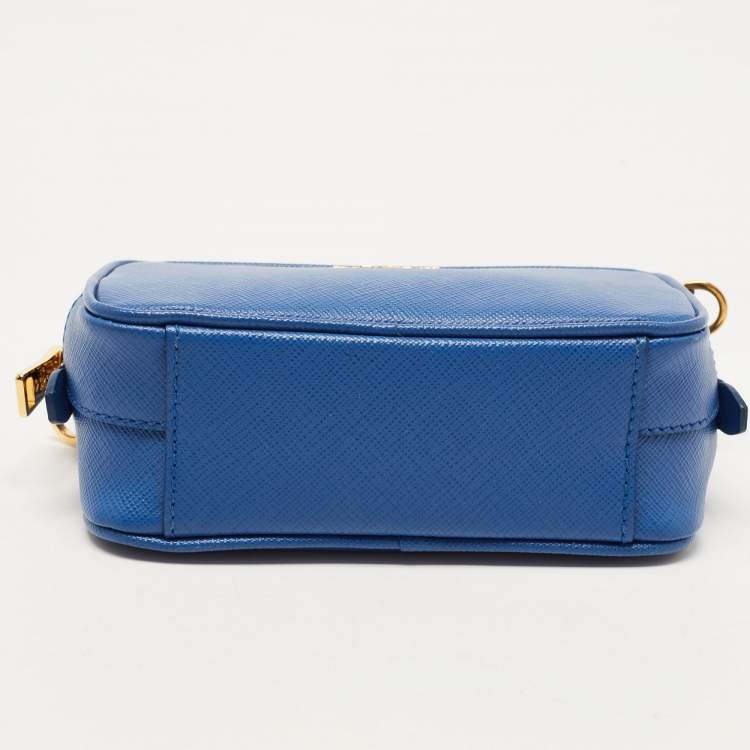 Pre Owned Prada Blue Saffiano Lux Leather Mini Camera Crossbody Bag