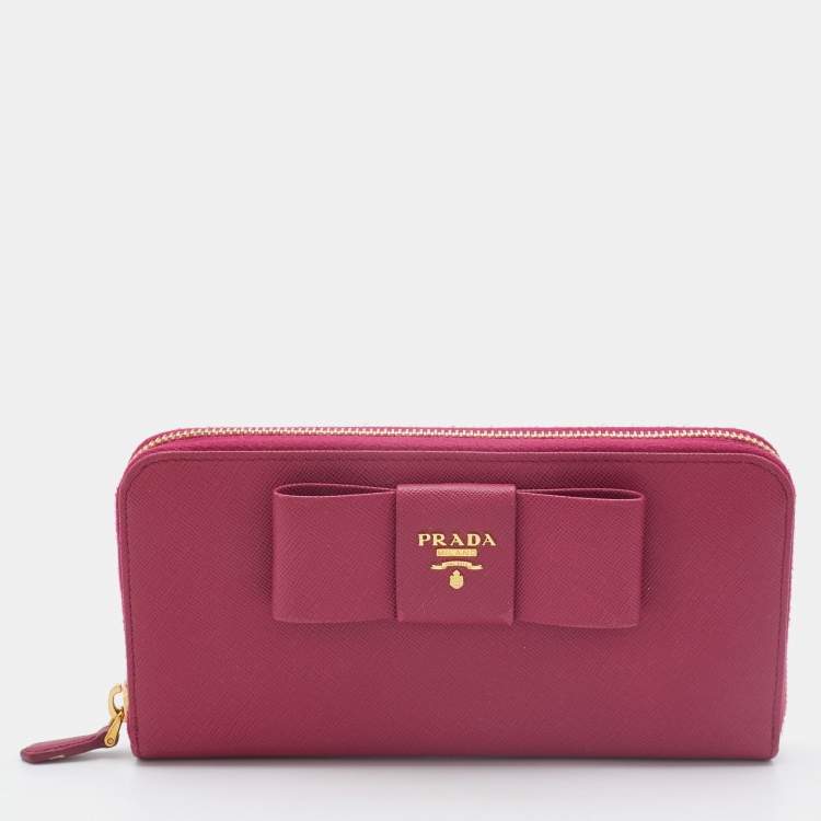 Prada, Bags, Prada Fuchsia Saffiano Leather Bow Continental Wallet