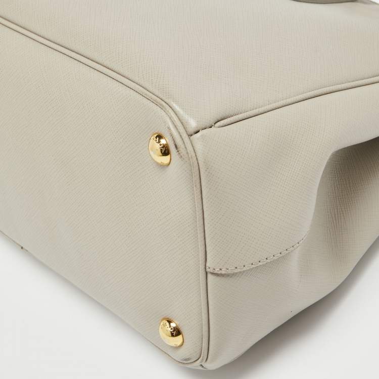 Pre Owned Prada Light Grey Saffiano Lux Leather Small Galleria Double Zip Tote