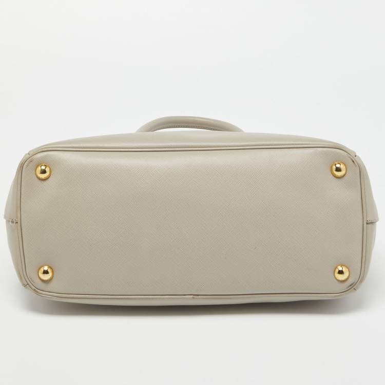 Pre Owned Prada Light Grey Saffiano Lux Leather Small Galleria Double Zip Tote