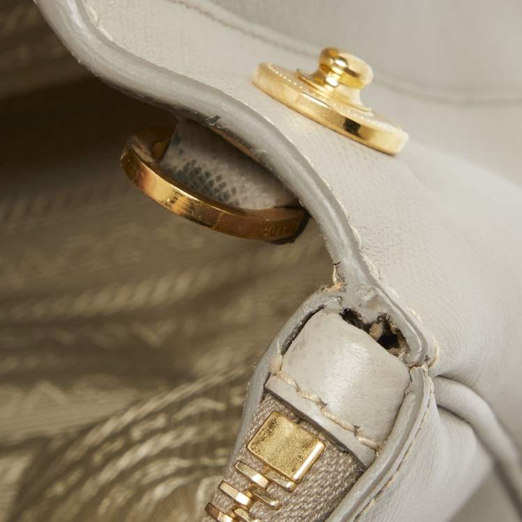 Pre Owned Prada Light Grey Saffiano Lux Leather Small Galleria Double Zip Tote