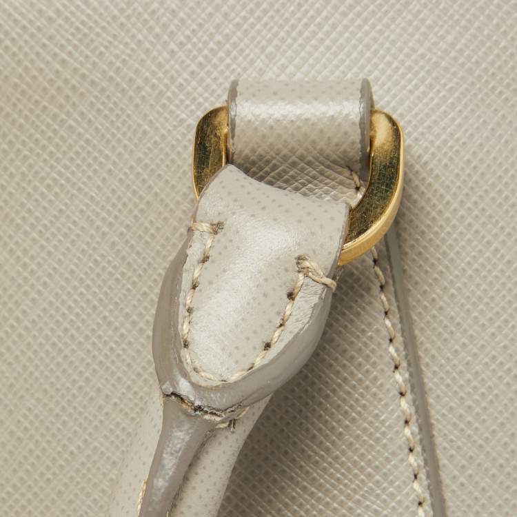 Pre Owned Prada Light Grey Saffiano Lux Leather Small Galleria Double Zip Tote