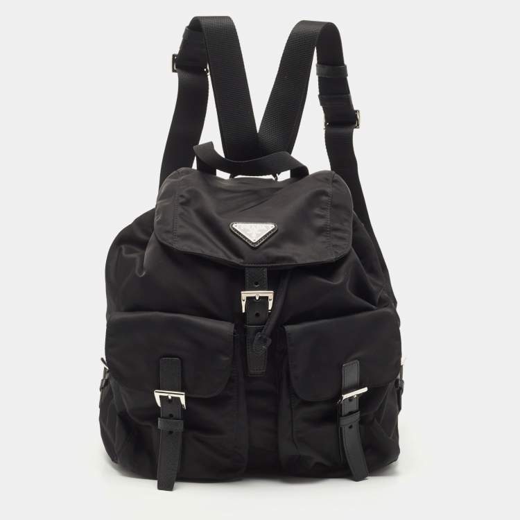 PRADA ブラック ナイロン バックパック* Black Re-Nylon and Saffiano leather backpack | PRADA