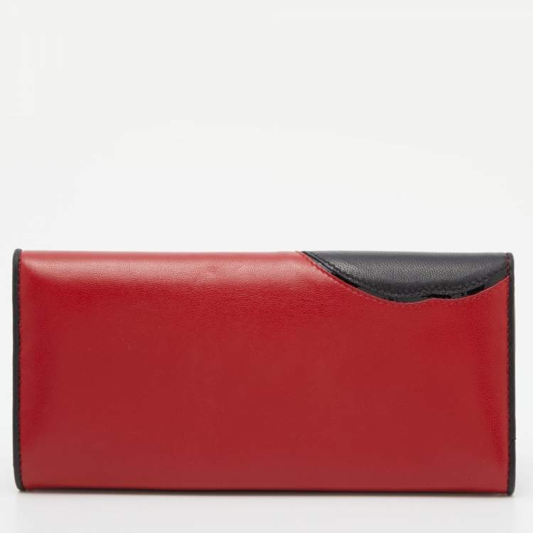 Pre Owned Prada Red/Black Leather Graphic Print Flap Continental Wallet