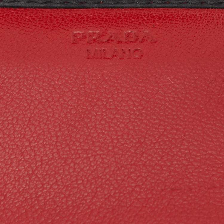 Pre Owned Prada Red/Black Leather Graphic Print Flap Continental Wallet