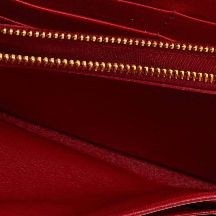 Pre Owned Prada Red/Black Leather Graphic Print Flap Continental Wallet