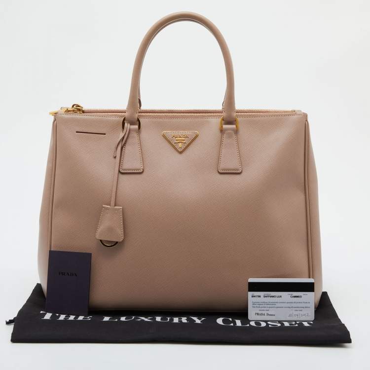 Pre Owned Prada Pink Saffiano Lux Leather Large Double Zip Tote