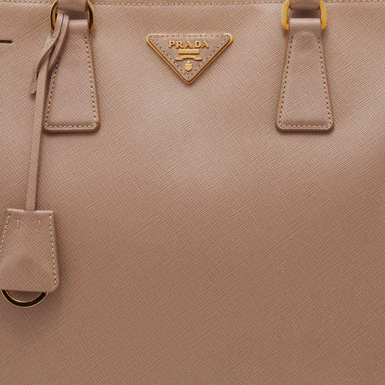 Pre Owned Prada Pink Saffiano Lux Leather Large Double Zip Tote