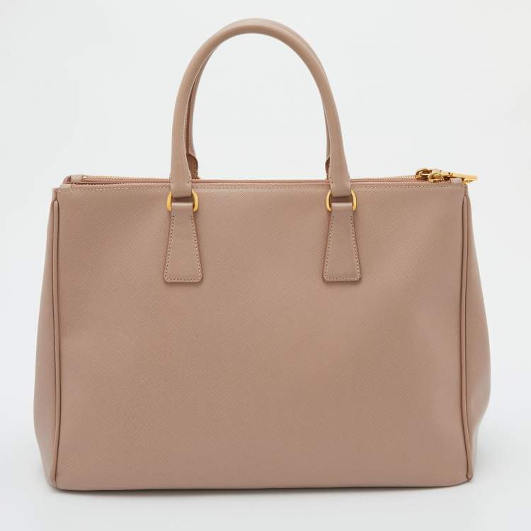 Pre Owned Prada Pink Saffiano Lux Leather Large Double Zip Tote
