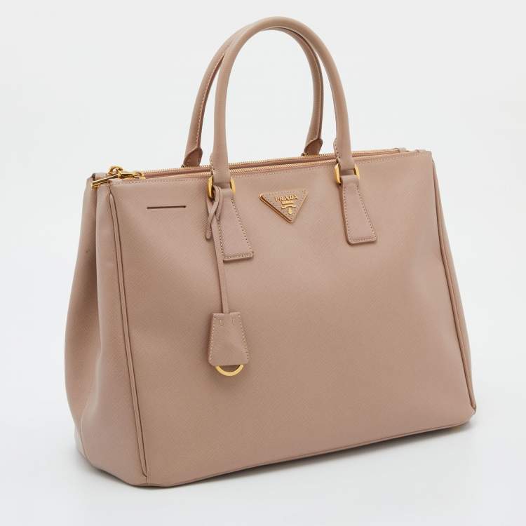 Pre Owned Prada Pink Saffiano Lux Leather Large Double Zip Tote
