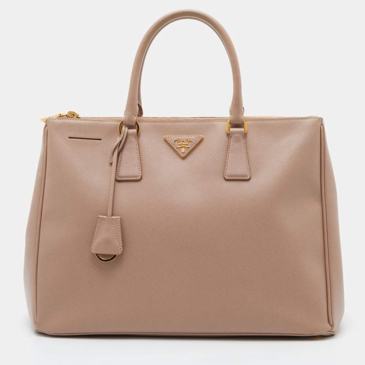 Pre Owned Prada Pink Saffiano Lux Leather Large Double Zip Tote