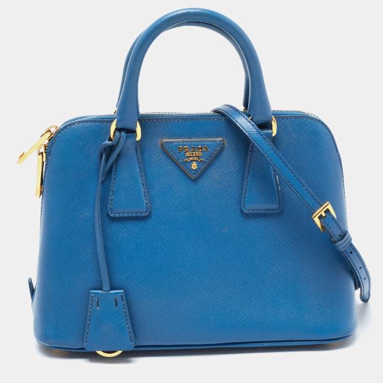 Prada Saffiano Leather Mini Shoulder Bag in Blue