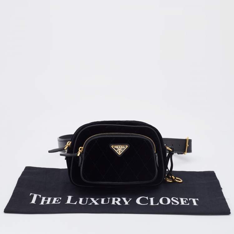 Pre Owned Prada Black Quilted Velvet and Leather Corsaire Belt Bag  