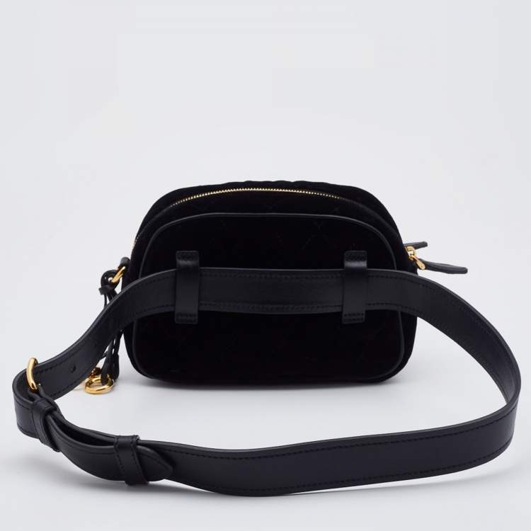 Pre Owned Prada Black Quilted Velvet and Leather Corsaire Belt Bag  