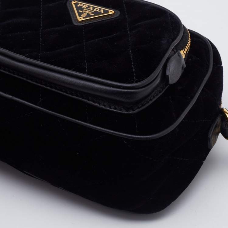 Pre Owned Prada Black Quilted Velvet and Leather Corsaire Belt Bag  