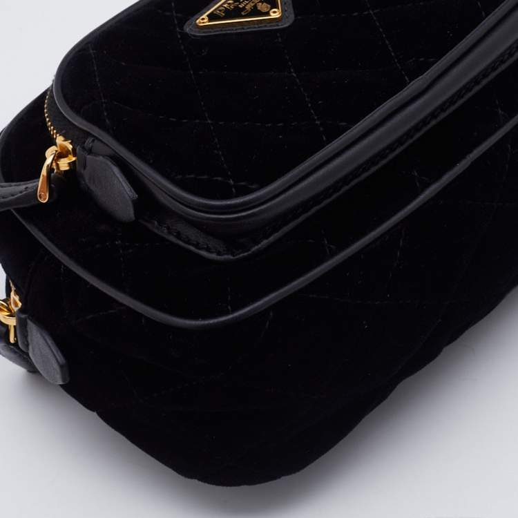 Pre Owned Prada Black Quilted Velvet and Leather Corsaire Belt Bag  