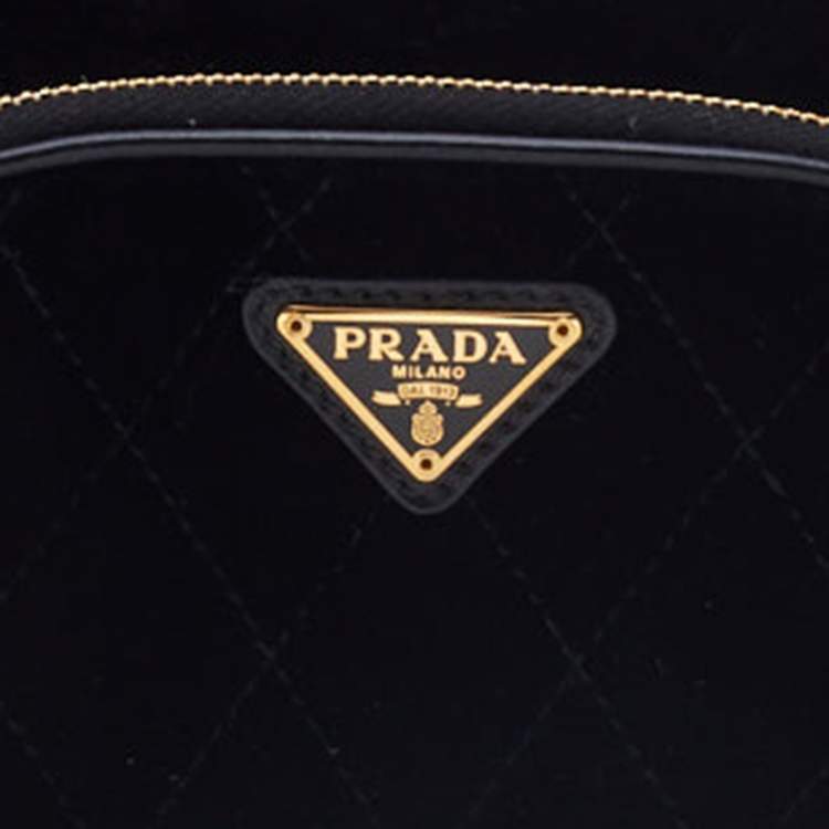 Pre Owned Prada Black Quilted Velvet and Leather Corsaire Belt Bag  