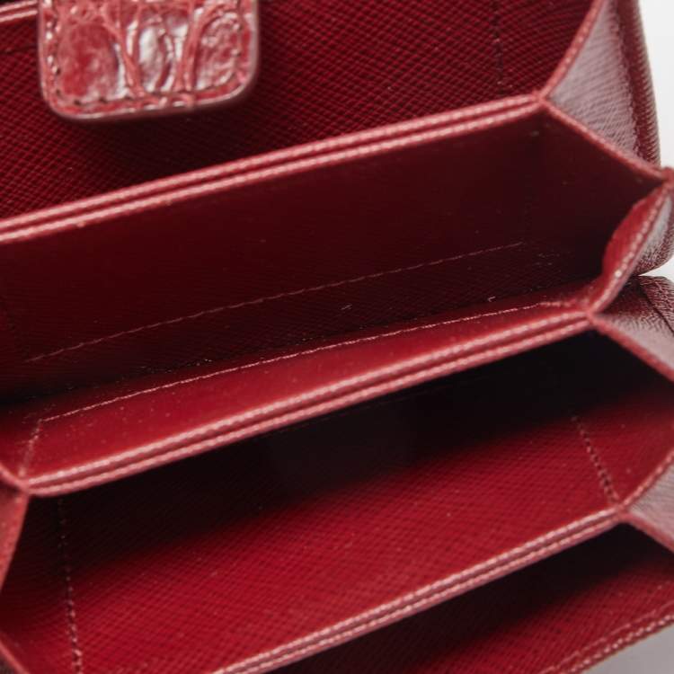Pre Owned Prada Burgundy Saffiano Leather and Croccodile 5 Gussets Card Case