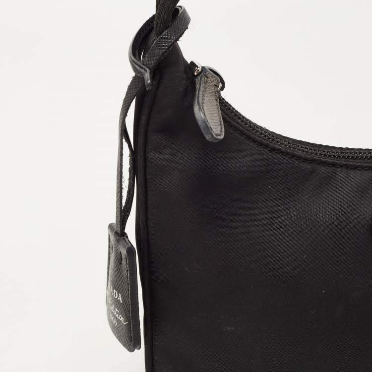 Pre Owned Prada Black Tessuto Nylon Re-Edition 2000 Baguette Bag